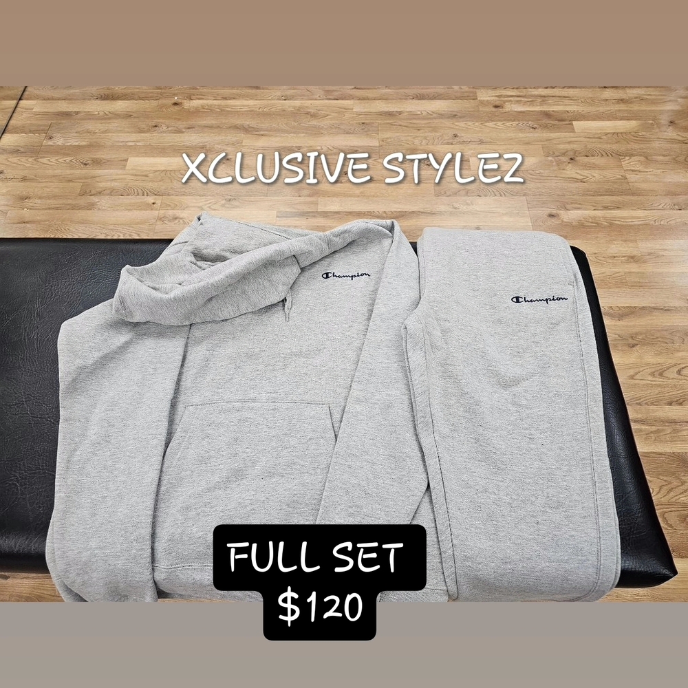 Champion Gray Hoodie and Sweatpants Set Sz Large